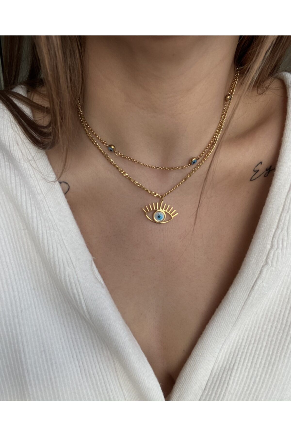 vi store vi jewelry Çelik Göz Kolye Ve Göz Choker Set