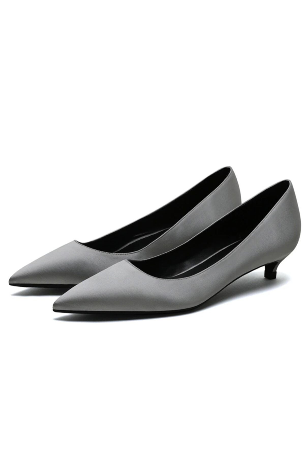 Picky Rose , Gri Saten 3cm Topuk Stiletto