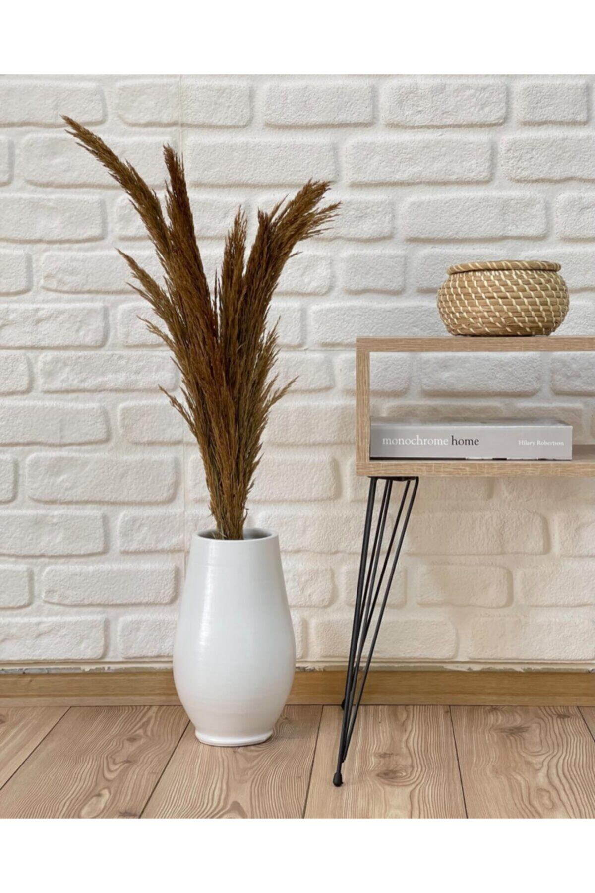 odka Vazo/saksı Kuru Pampaslı 30cm Kırık Beyaz Renk