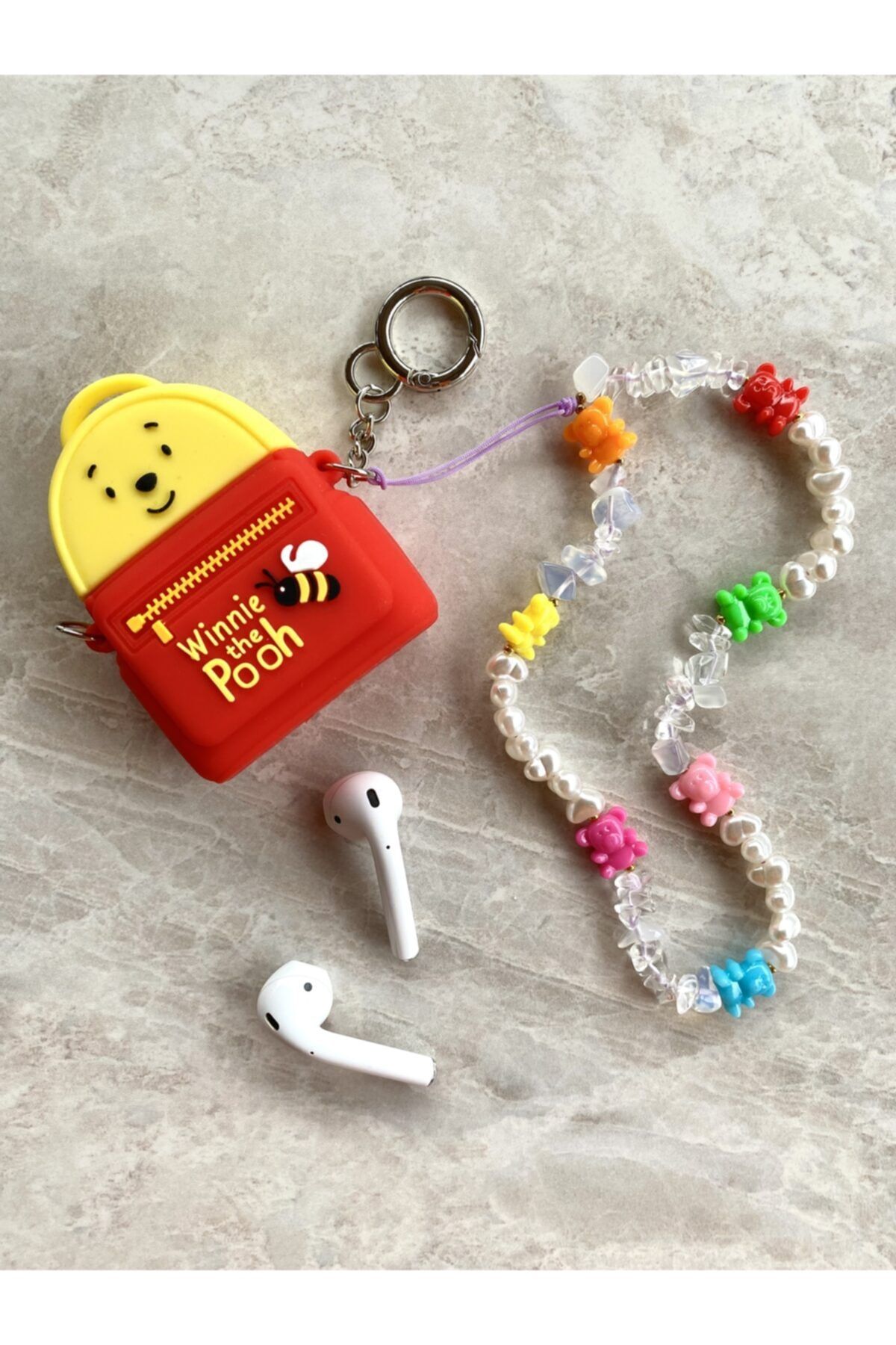 Tiny Beads Design Ayıcıklı Airpods 1/2.nesil Kulaklık Kılıf Ve Askı