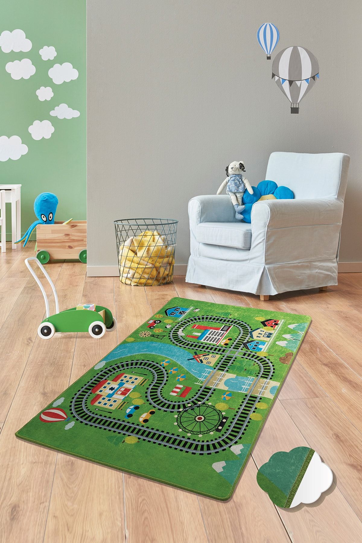 Dolce Tocco Modern Tasarım Dt2936 Bebek Çocuk Kreş Oyun Halısı Leke Tutmayan Yıkanabilir Kaymaz Taban