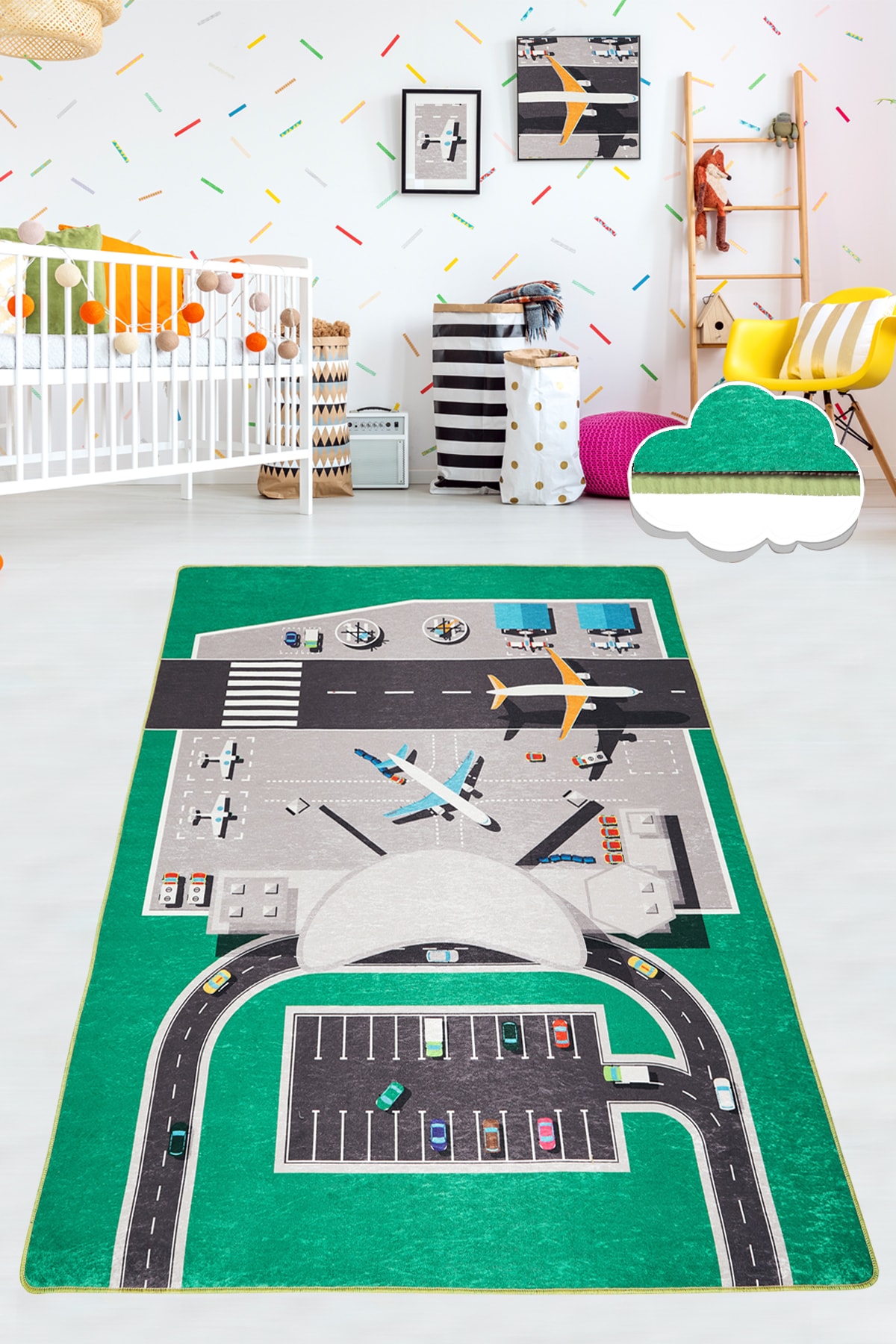 Dolce Tocco Modern Tasarım Dt2874 Bebek Çocuk Kreş Oyun Halısı Leke Tutmayan Yıkanabilir Kaymaz Taban