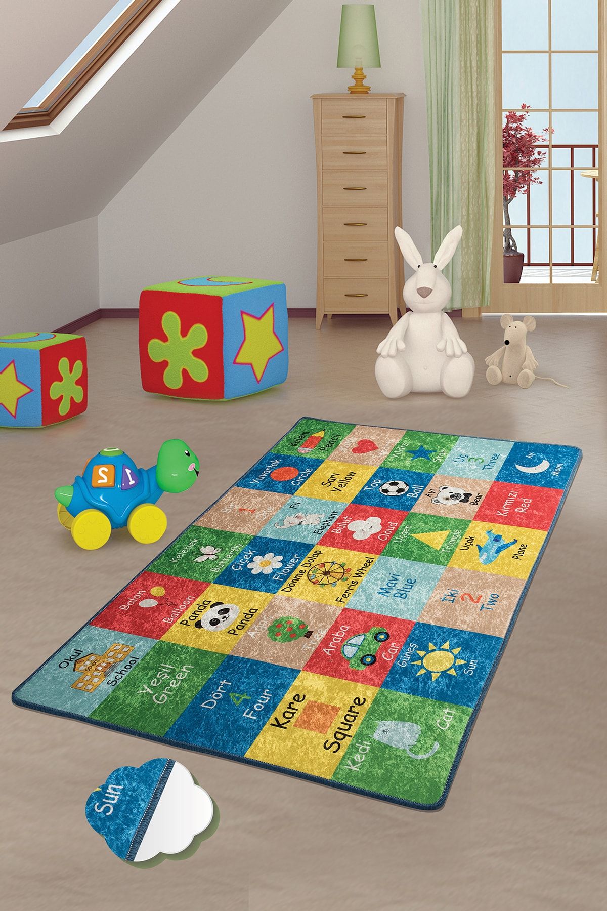 Dolce Tocco Modern Tasarım Dt2727 Bebek Çocuk Kreş Oyun Halısı Leke Tutmayan Yıkanabilir Kaymaz Taban