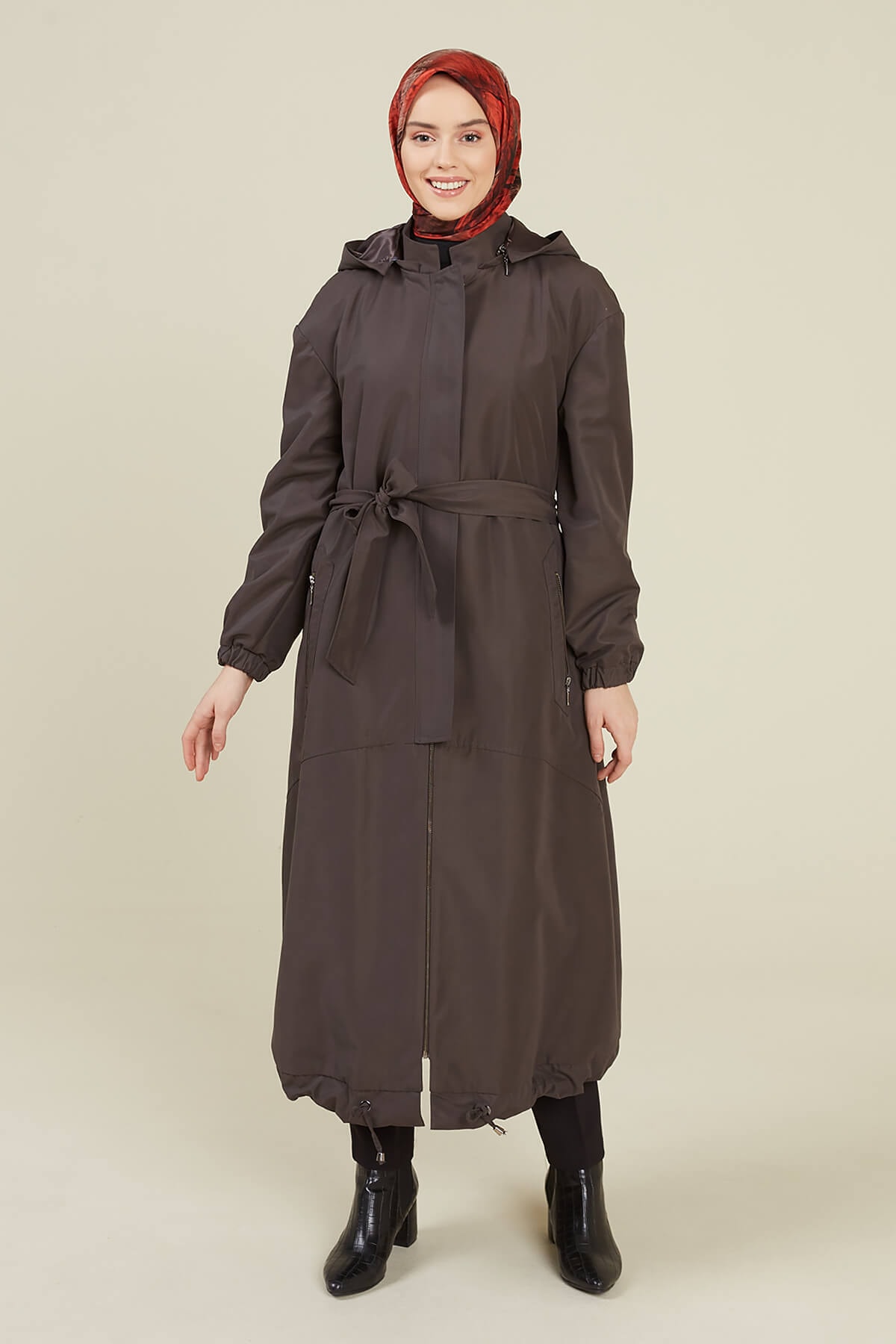 Setrms Antrasit Kapişonlu Kemer Detaylı Pardösü 2212013