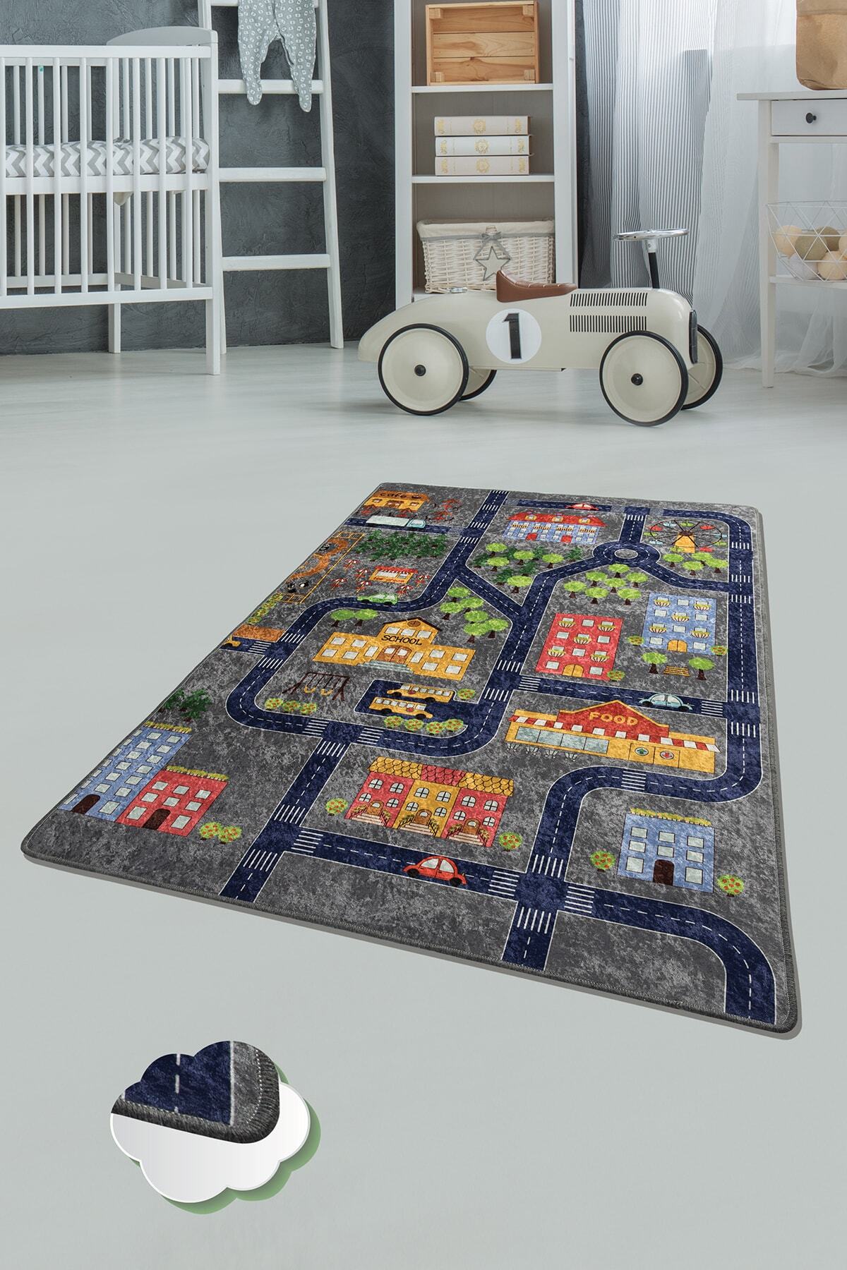 Dolce Tocco Modern Tasarım Dt2953 Bebek Çocuk Kreş Oyun Halısı Leke Tutmayan Yıkanabilir Kaymaz Taban