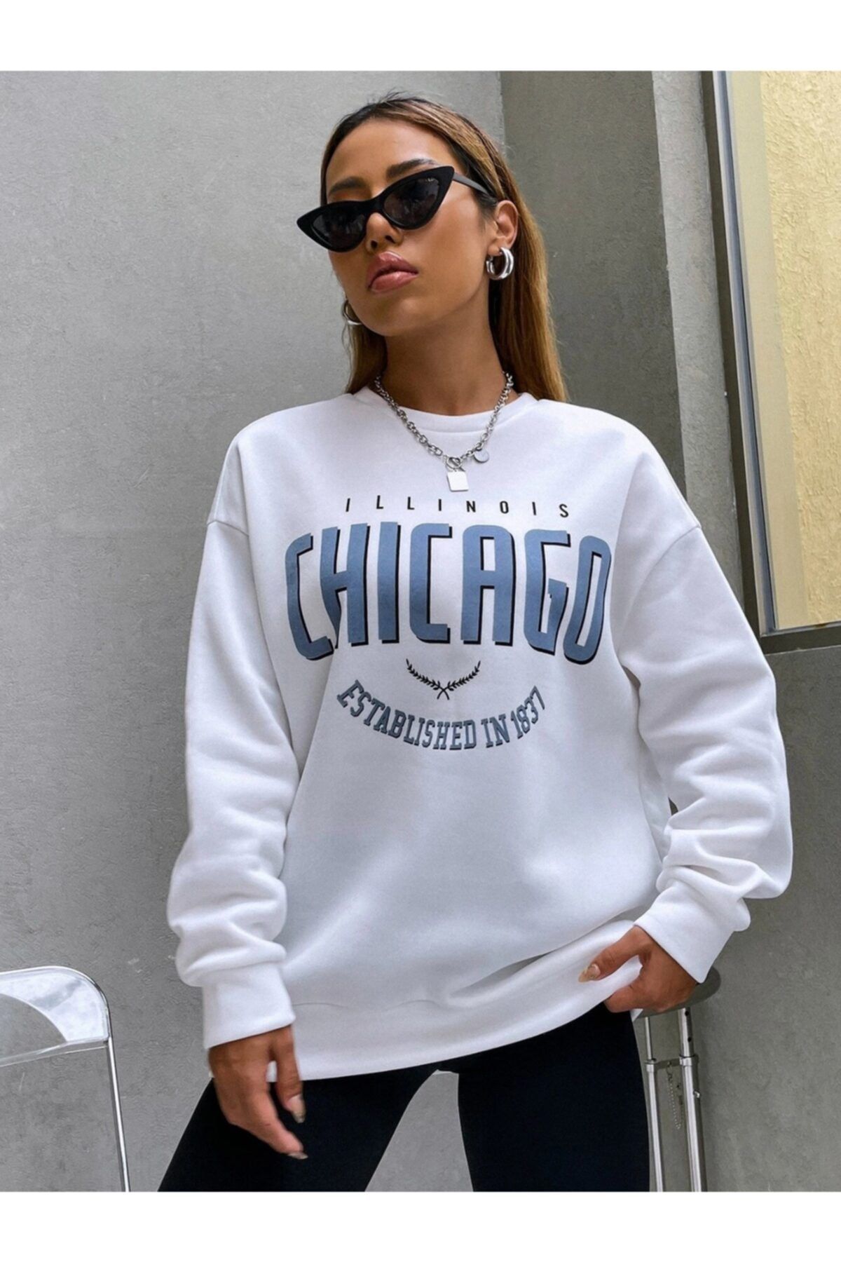 MODAGEN Unisex Beyaz Baskılı Oversize Sweatshirt