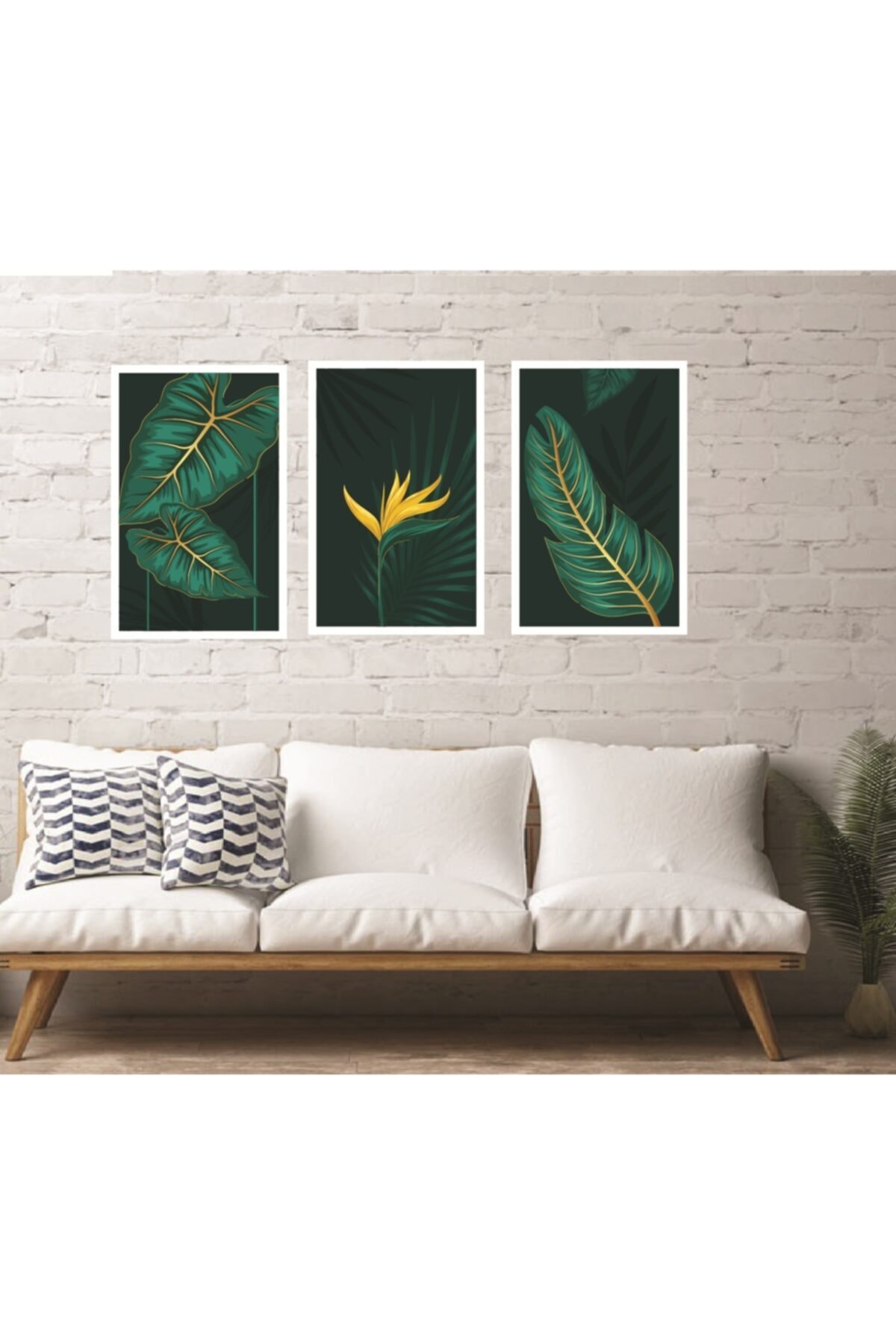 ABBA 3 Lü Yeşil Yapraklar Dijital Tablo Set 30 X50