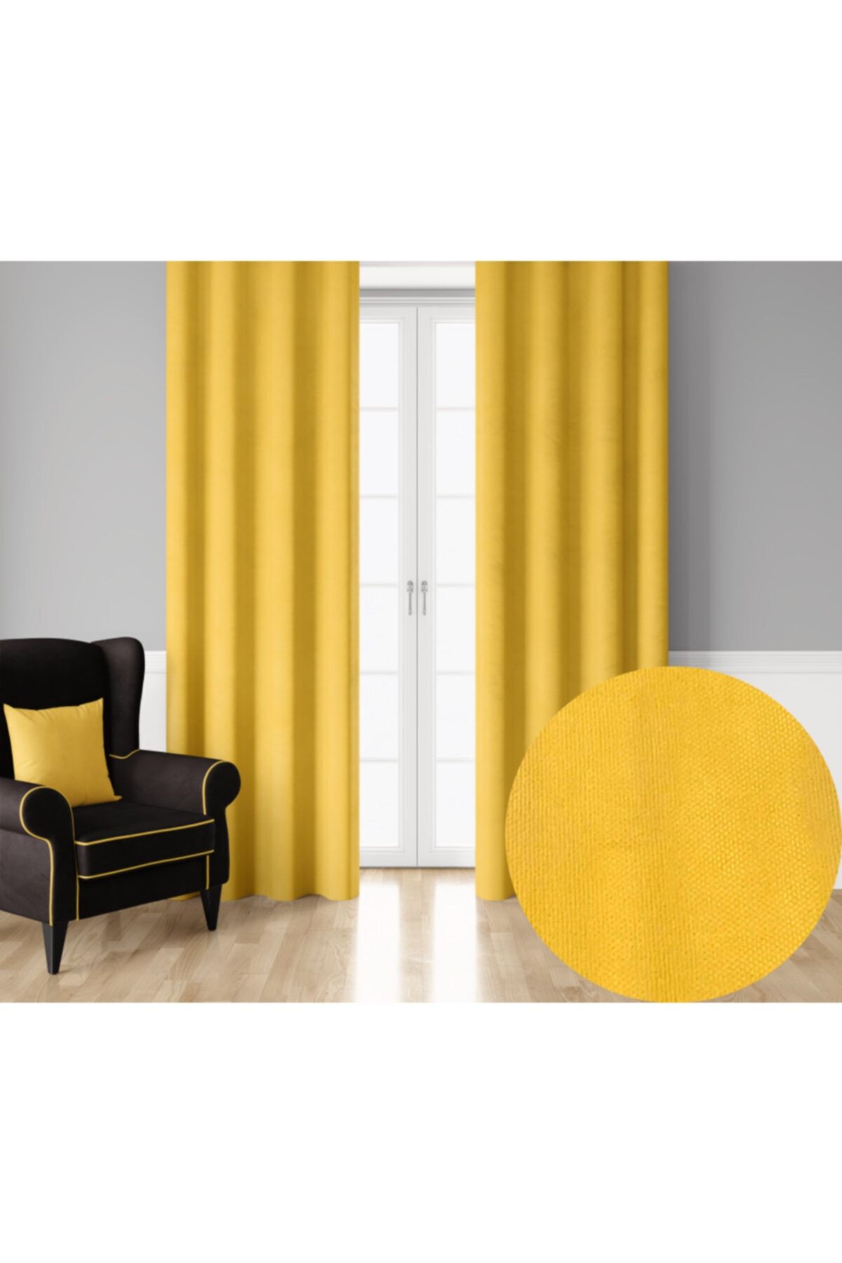 Demor Home Soft Series Acem Lale Sarısı Ekstrafor Büzgülü Ada Fon Perde