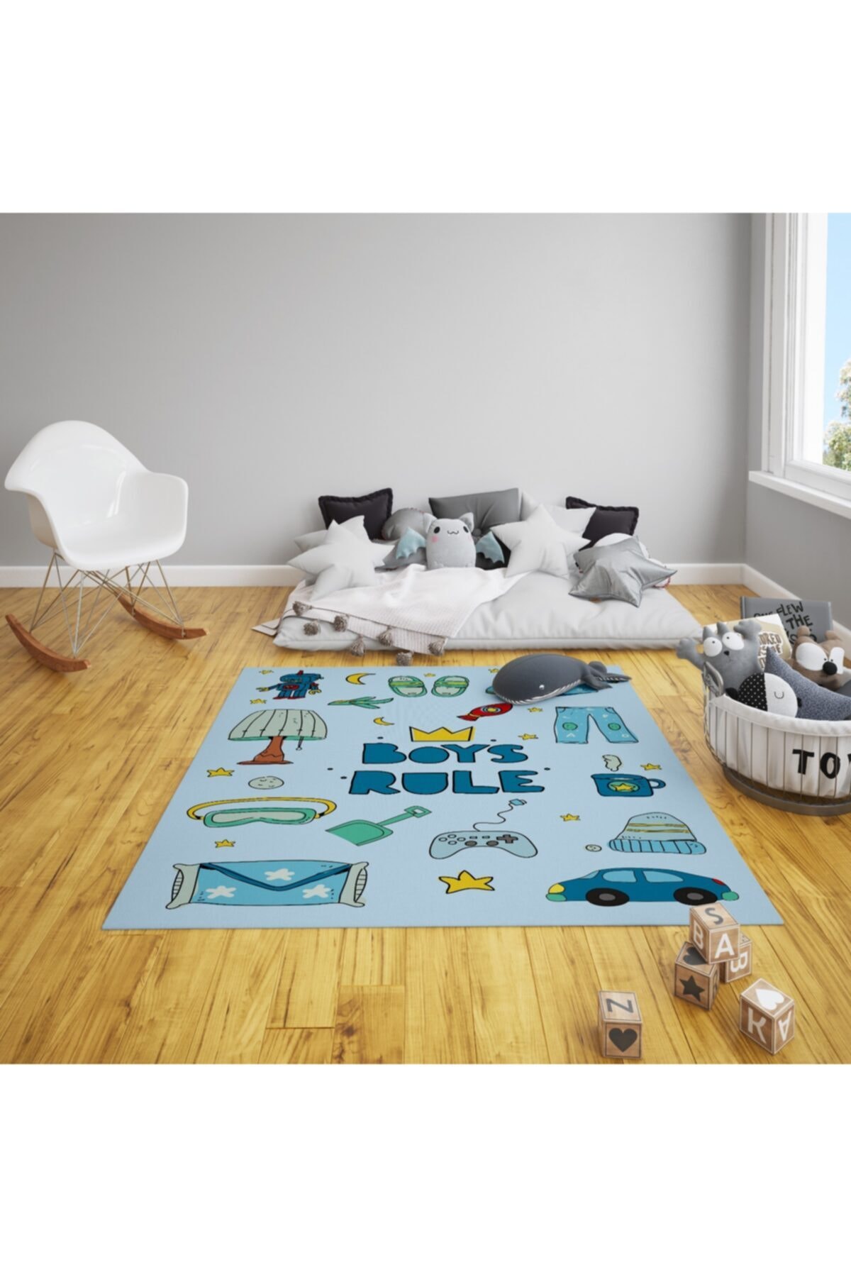 Betgohome Mavi Erkek Çocuk Oyun/aktivite Halısı Kaymaz Taban 100x150