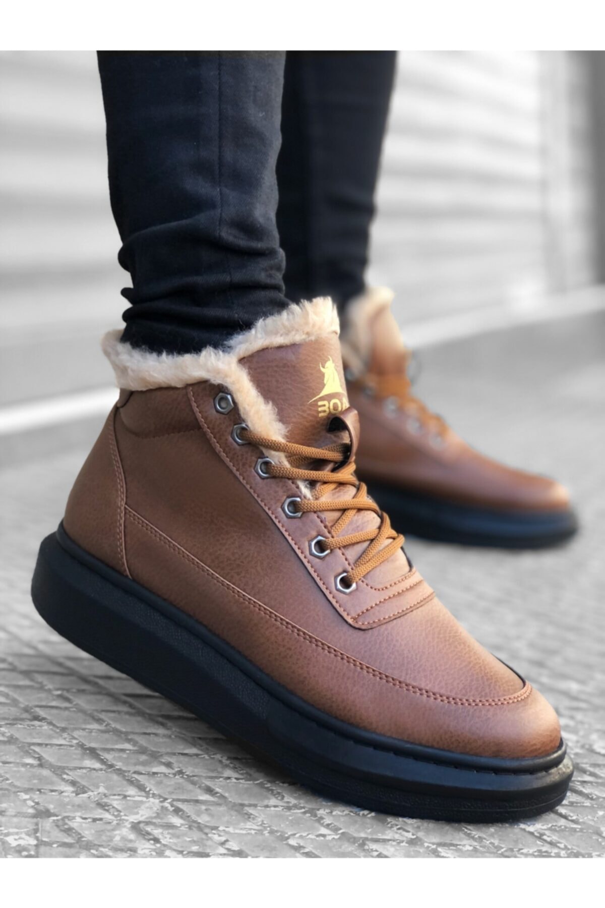 TARZBOL BUTİK Taba Içi Kürklü Bağcıklı Erkek Tarz Spor Bot Er0151