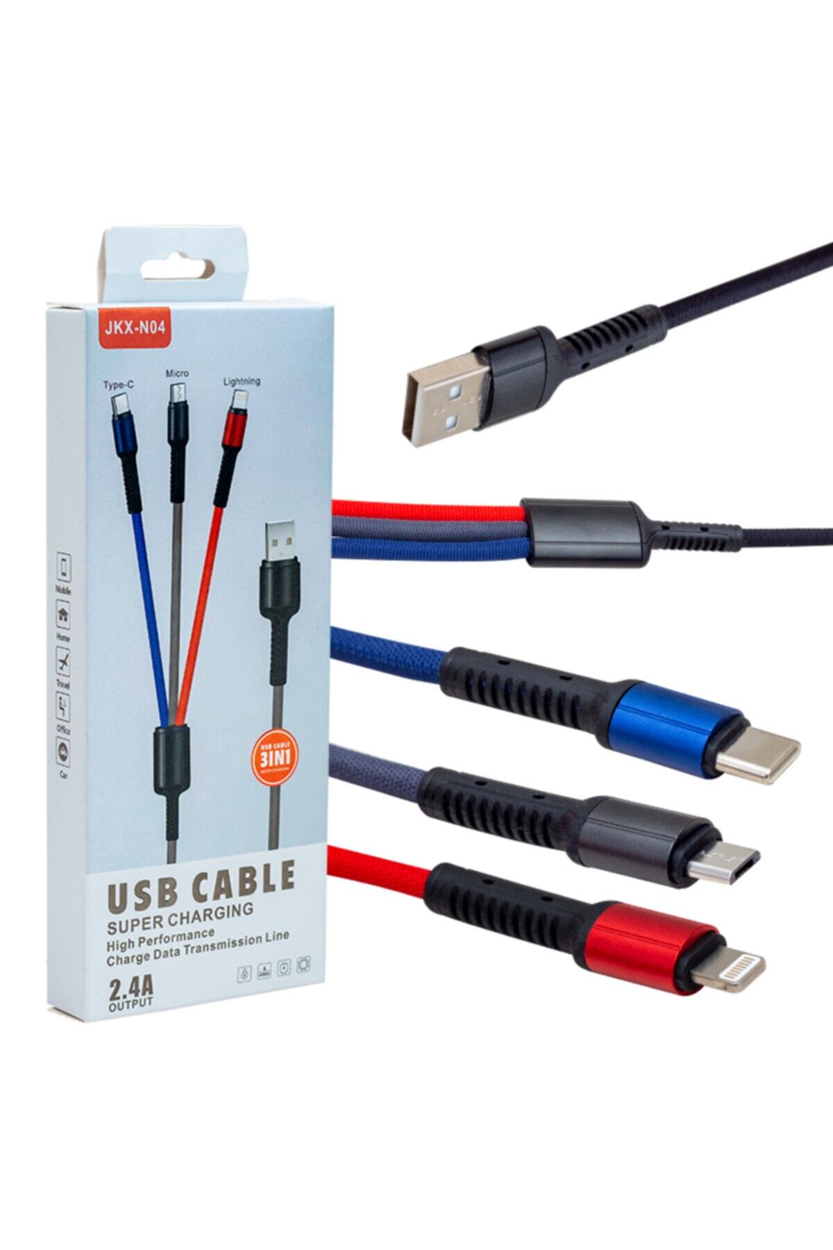 Powermaster Jkx-44 Usb To Mıcro Usb Type-c Lıghtnıng 3lü 2.4 Amper Sarj Kablosu