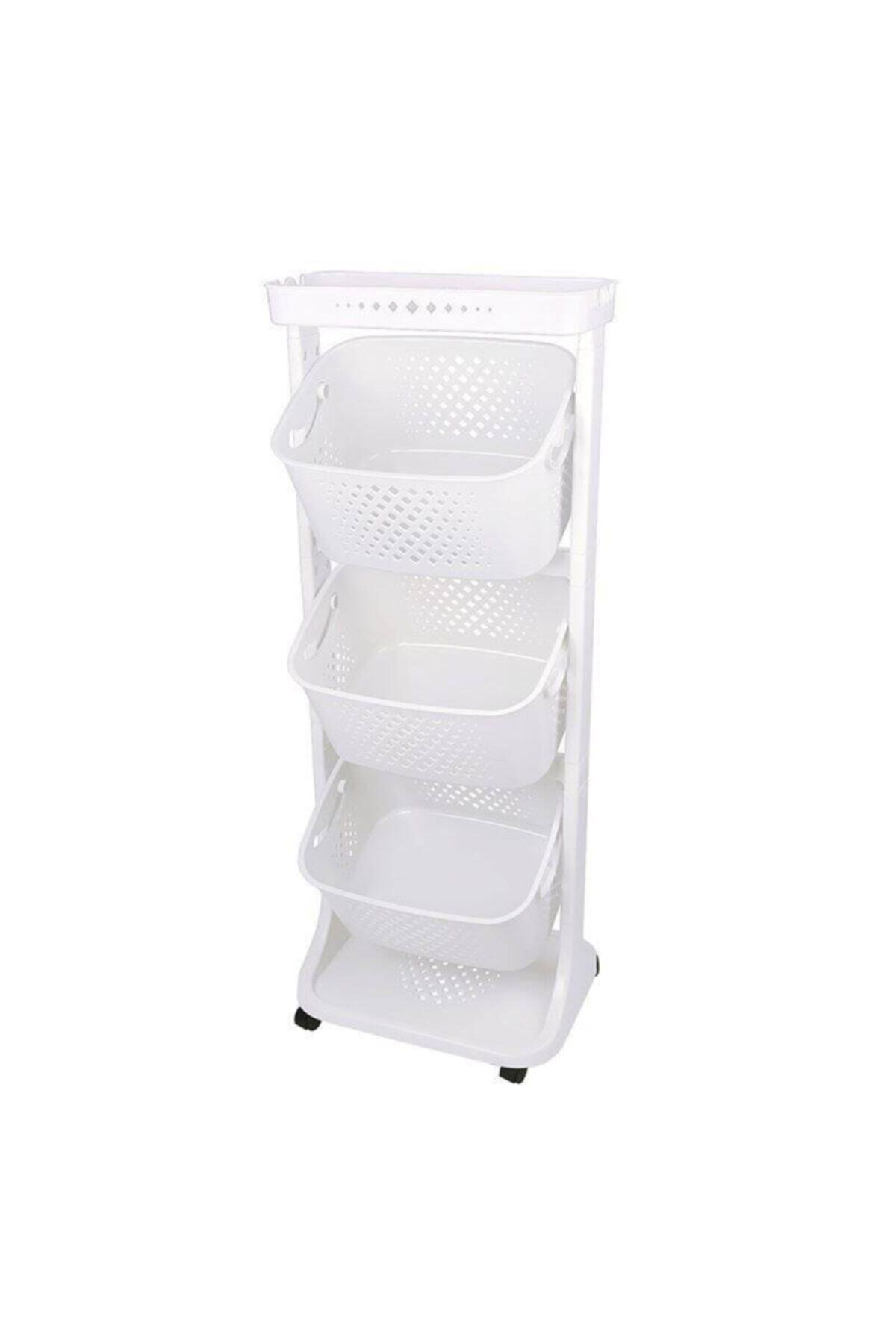 BEKA Beyaz 4 Katlı Tekerlekli Raf - Mutfak - Banyo Rafı Sebze Rafı No.3