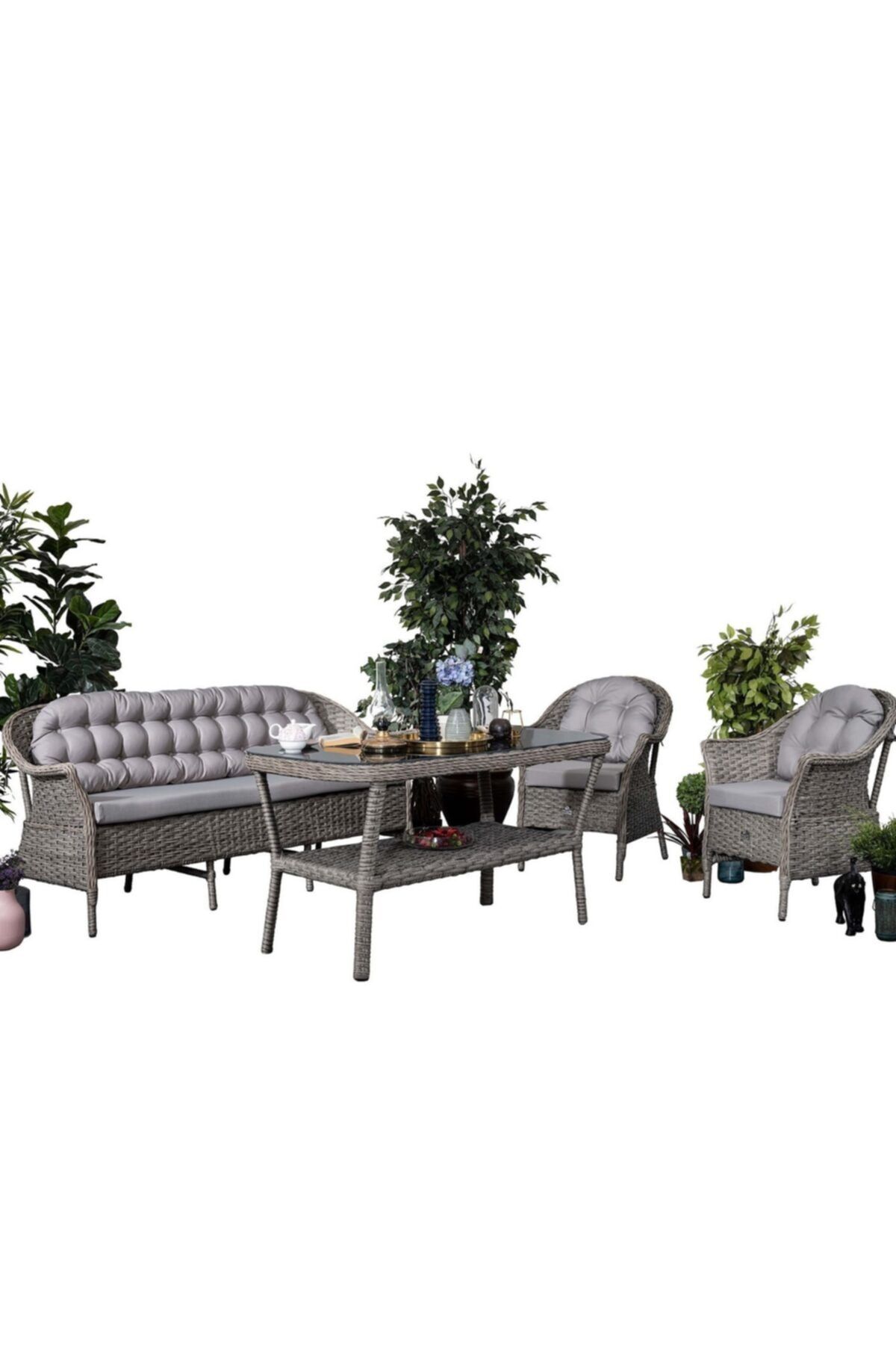 Divona Home Luna 3'lü Rattan Sehpalı Bahçe Koltuk Takımı