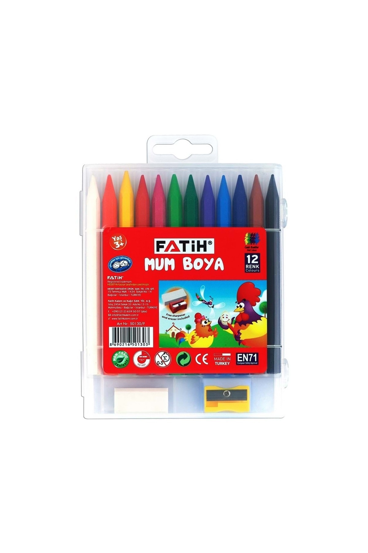 Fatih Mum Boya 12 Renk Uzun Silgi ve Kalemtıraş