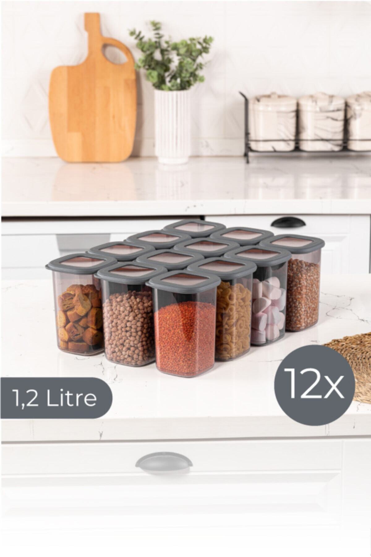PDHome Foly Poli Kare Erzak Saklama Kabı 12'li Set Orta Boy 1,2 Litre