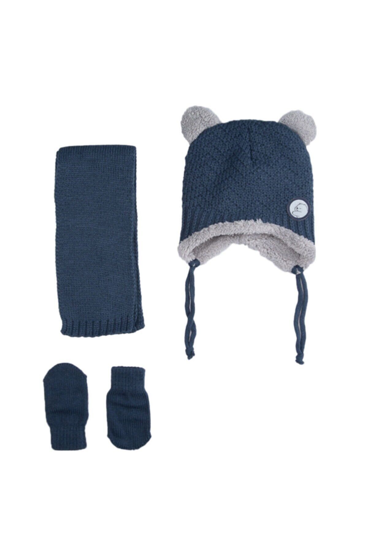 Kitti Erkek Bebek 0-18 Ay Atkı Bere Eldiven 3'lü Takım Polar K2150-06