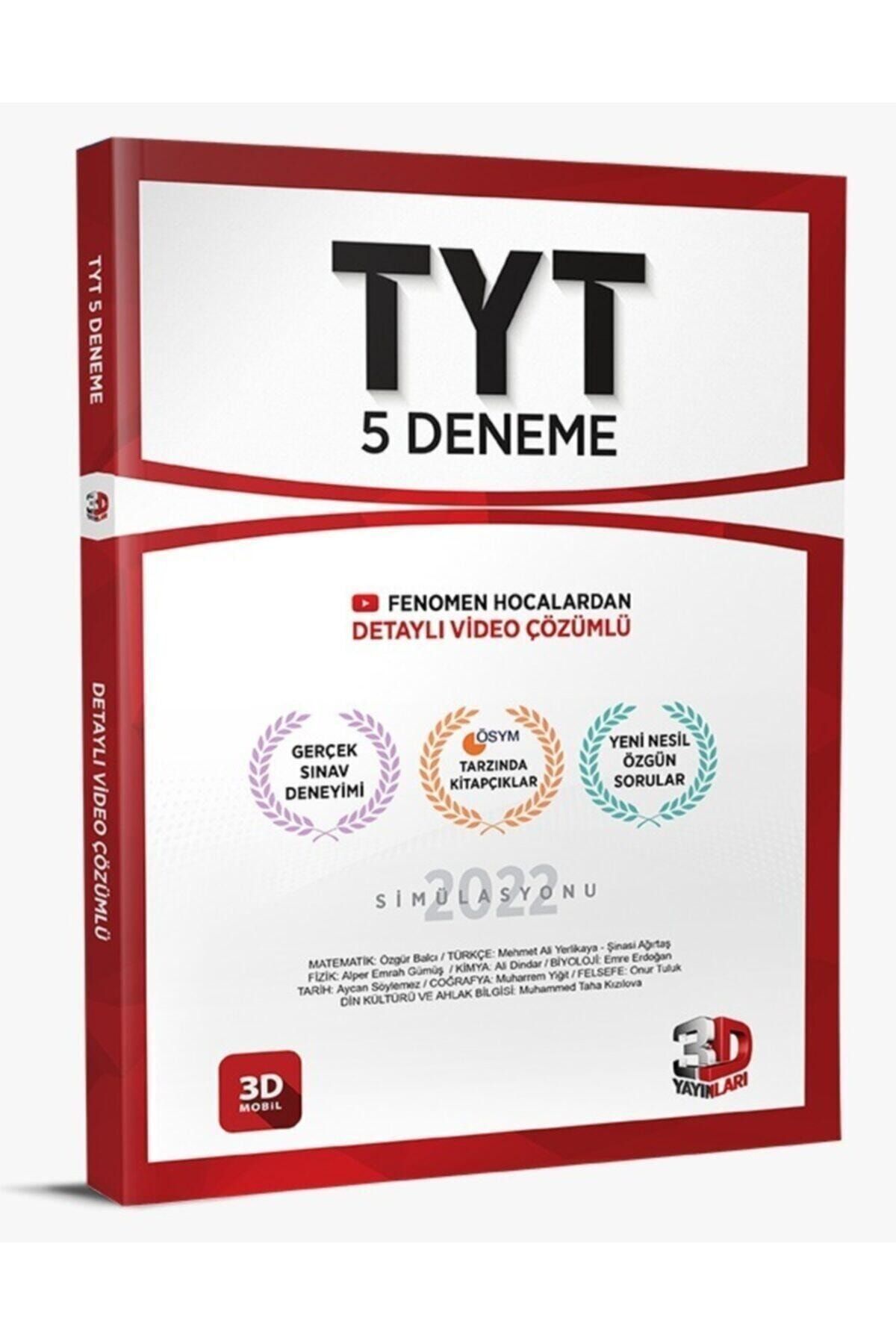 3D Yayınları 2022 Tyt 5 Deneme Ösym Tarzı Kitapçıklarla Tamamı Video Çözümlü