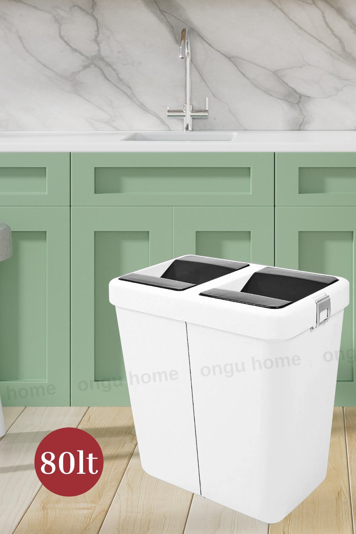 ongu home 2'li Çöp Kutusu Kovası Hassas Kapaklı Çift Kapaklı Beyaz 80 lt