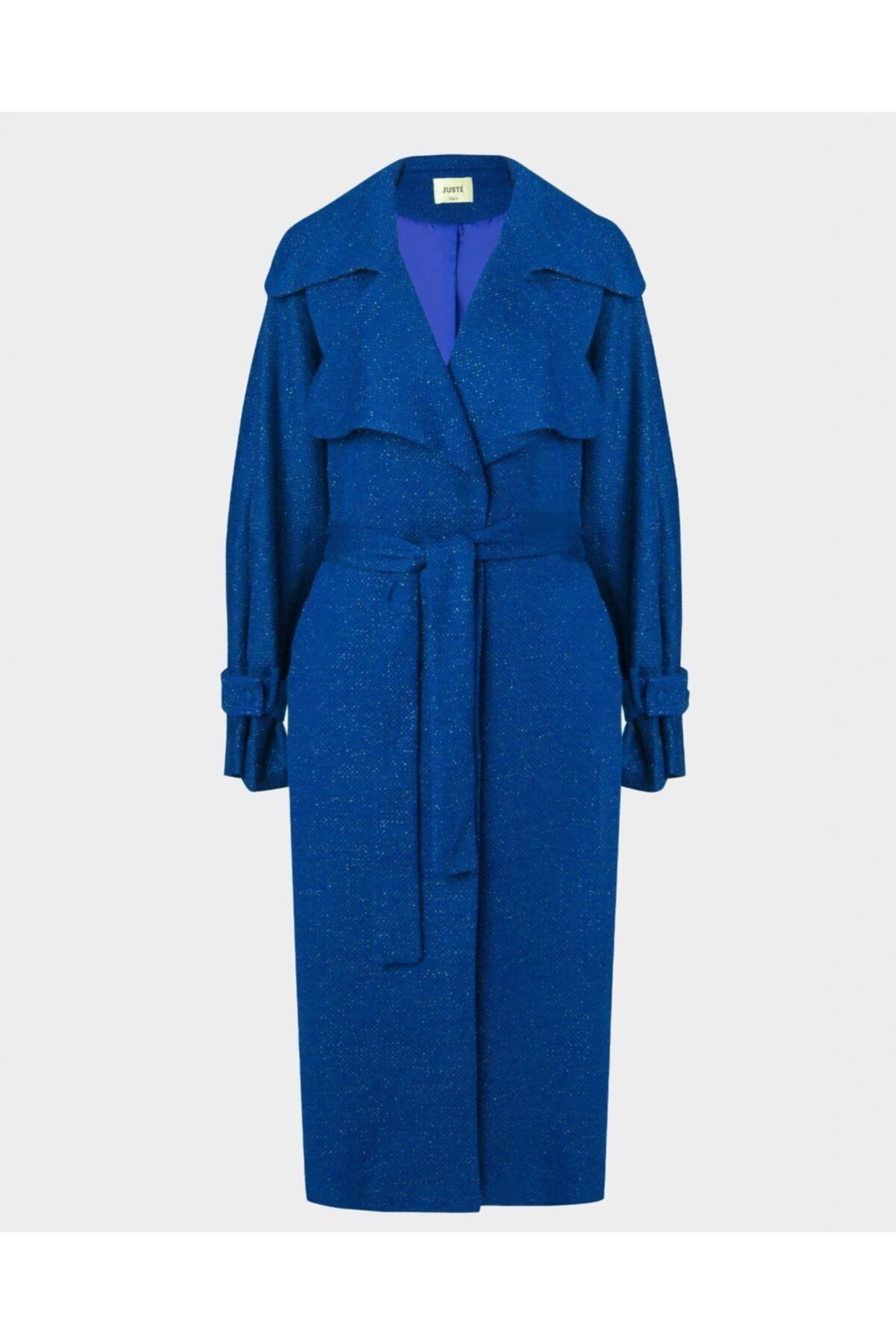 Juste Studio Örme Geniş Yaka Saks Oversize Trençkot