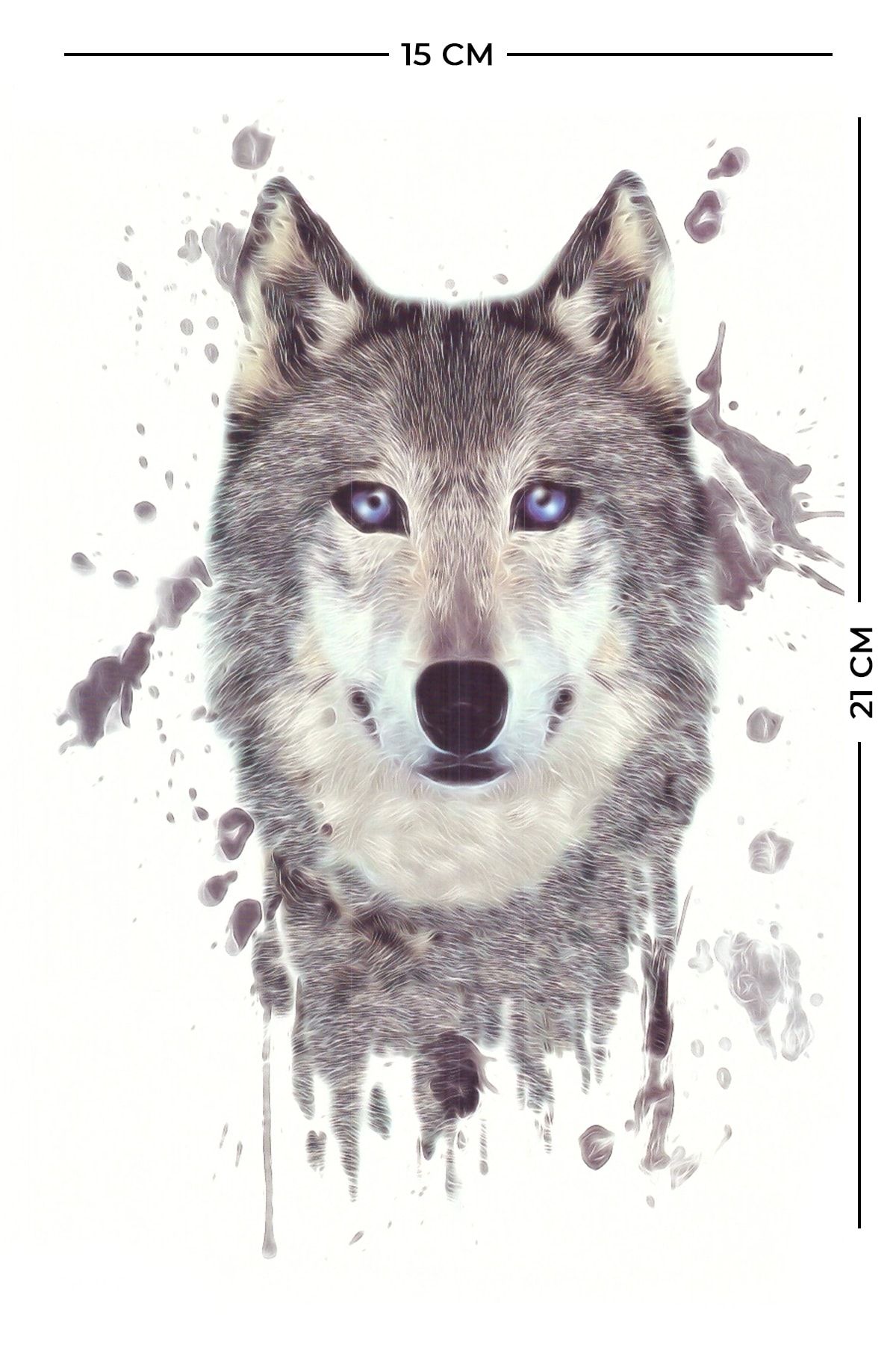 Store&Tattoo Mavi Gözlü Kurt Geçici Dövme Orta Boy 21x15 Cm
