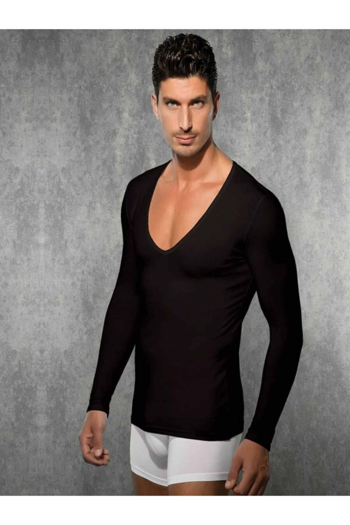 Doreanse Erkek Modal Derin V Yaka Uzun Kol T Shirt