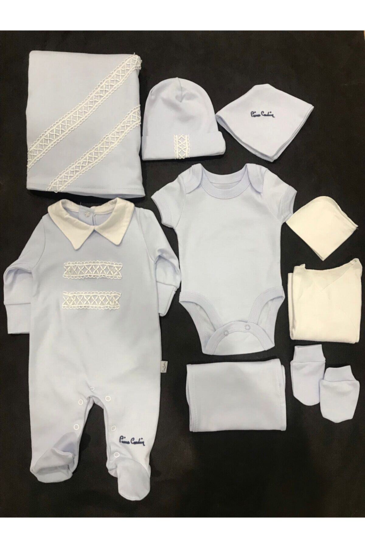 Pierre Cardin Baby Pierre Cardin Erkek Bebek Mavi Yaka Detaylıpamuklu Hastane Çıkışı Takım 9'lu