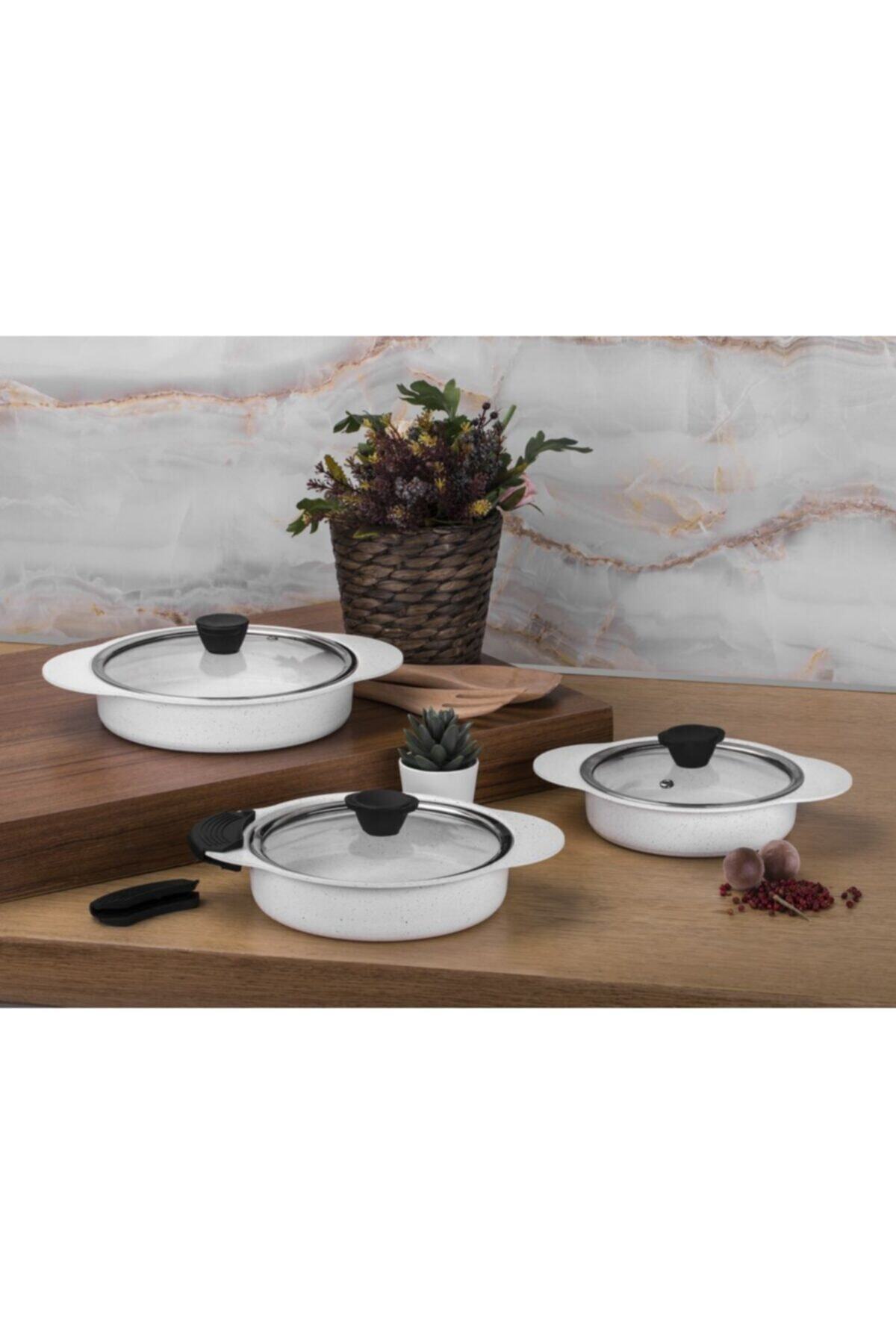 Taç Granit Plus 3'lü Sahan Seti Tak/çıkar Silikon Saplı Beyaz Tac-3398