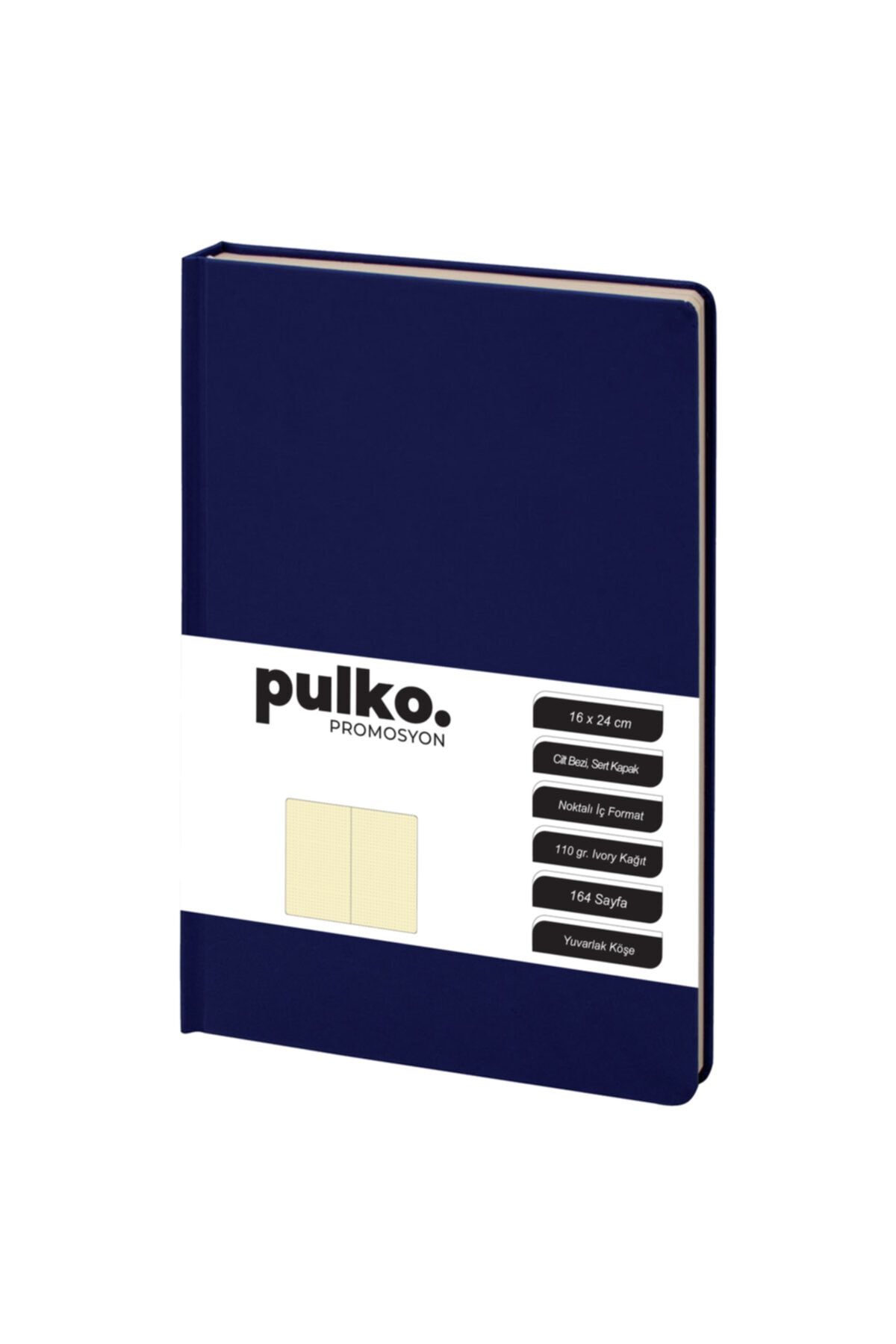 PULKO Promosyon Not Defteri, 110gr Kağıt, (16x24cm), Cilt Bezi, 164 Sayfa, Noktalı, 043, Lacivert