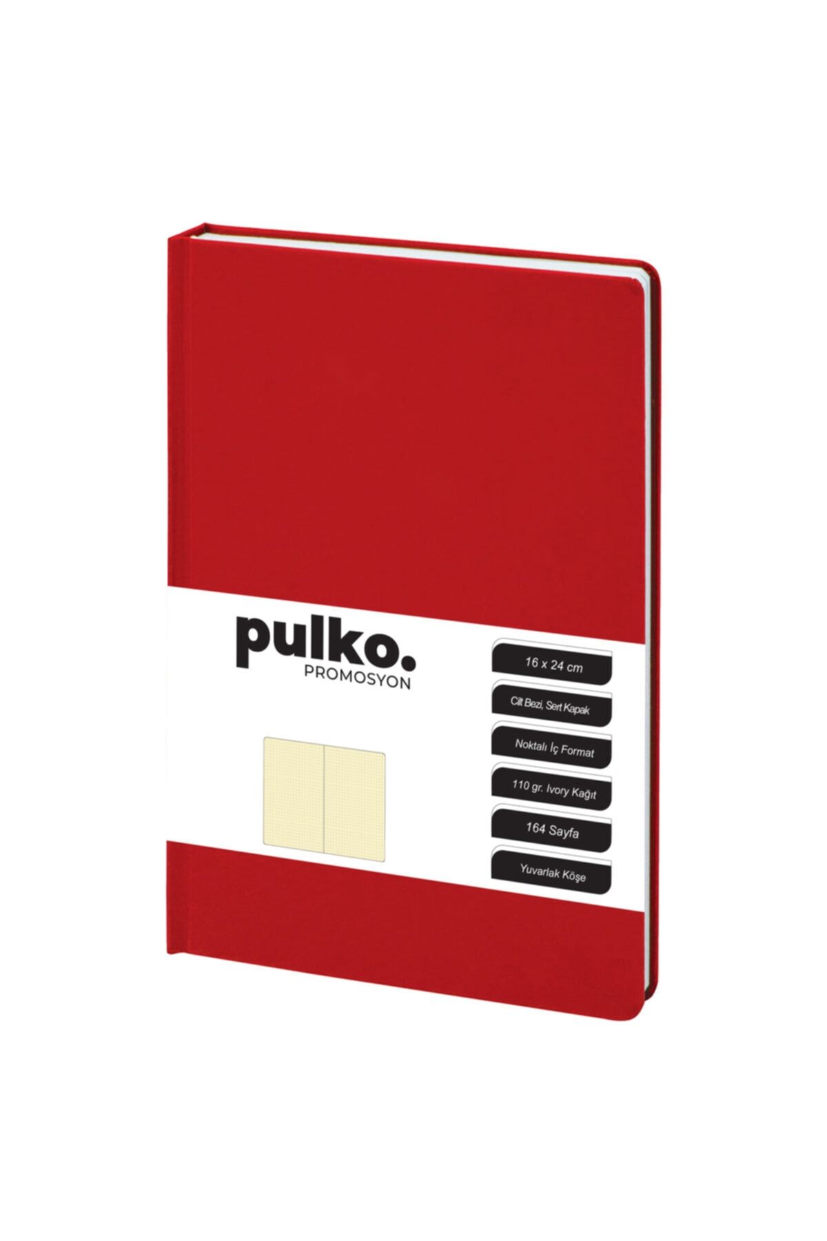 PULKO Promosyon Not Defteri, 110gr Kağıt, (16x24cm), Cilt Bezi, 164 Sayfa, Noktalı, 043, Kırmızı