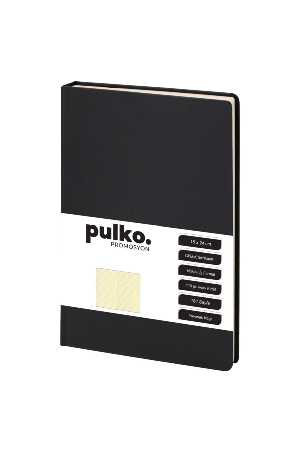 PULKO Promosyon Not Defteri, 110gr Kağıt, (16x24cm), Cilt Bezi, 164 Sayfa, Noktalı, 043, Füme
