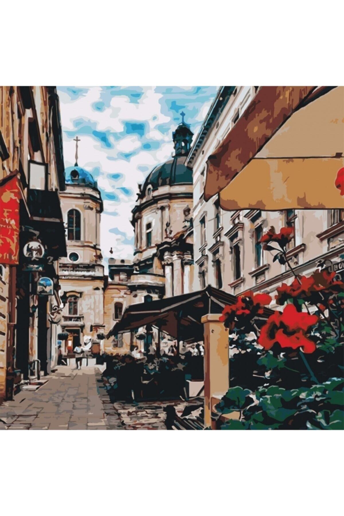 Fupe Shop Avrupa'da Bir Sokak Sayılarla Boyama Seti Kasnaklı 90 X 110 Cm