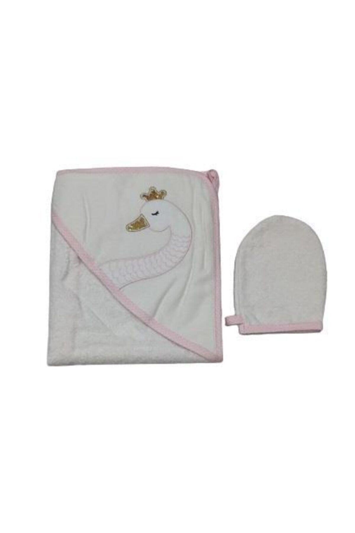 Albimini Minidamla Kuğulu Bebek Banyo Havlusu 44714 Ekru Pembe