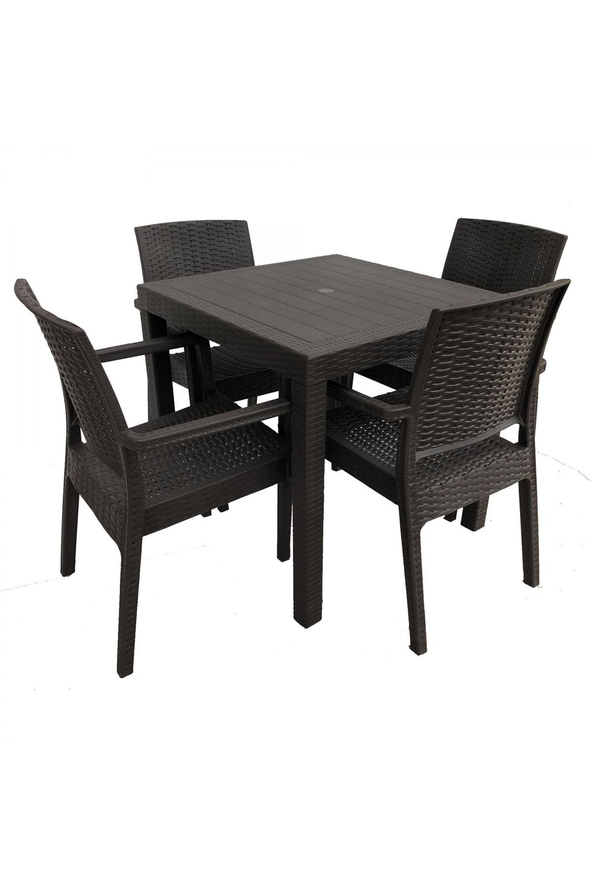 RomanoSet Plastik Romanoset Lara 4 Sandalyeli 80x80 Cm Rattan Bahçe Ve Balkon Masa Takımı