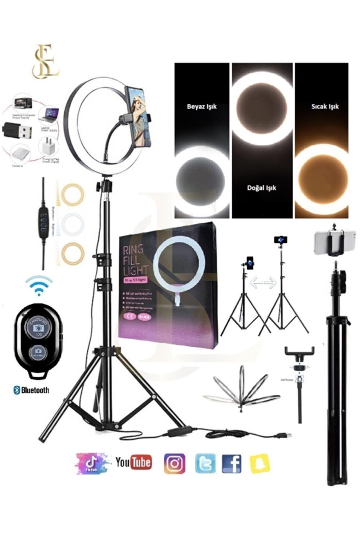 EN SİGA Mega Paket Bluetooth Kumandalı 10inç Rıng Lıght Youtuber Tıktok Led Telefon Tutacaklı 2.1mt Trıpod