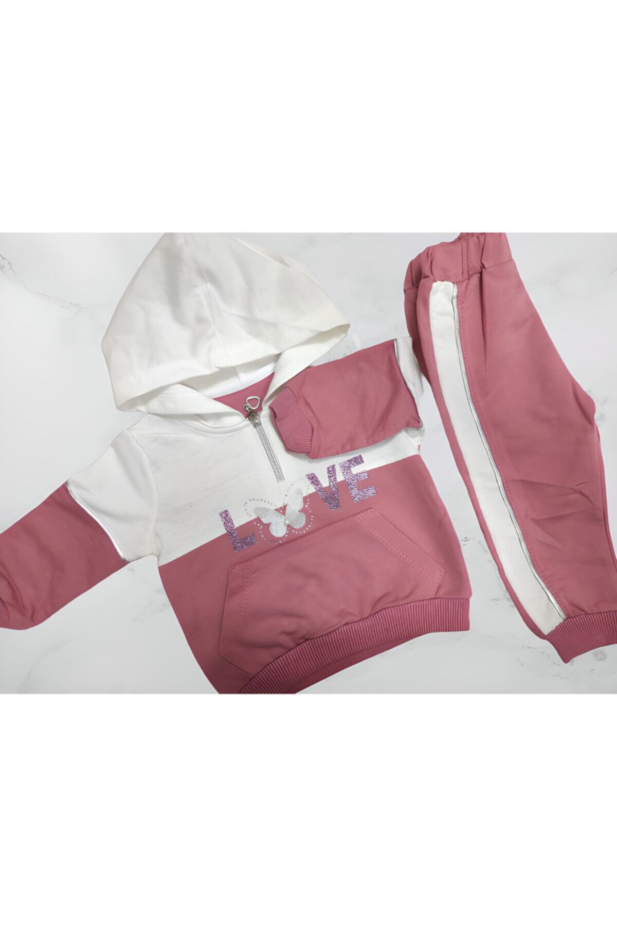npLStore Love Ön Kelebek Desenli Alt Üst Takım Kız Çocuk 6/24 Ay