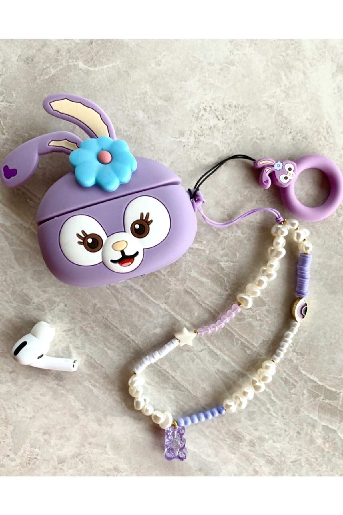 Tiny Beads Design Sevimli Tavşan Airpods Pro Kulaklık Kılıf Ve Askı
