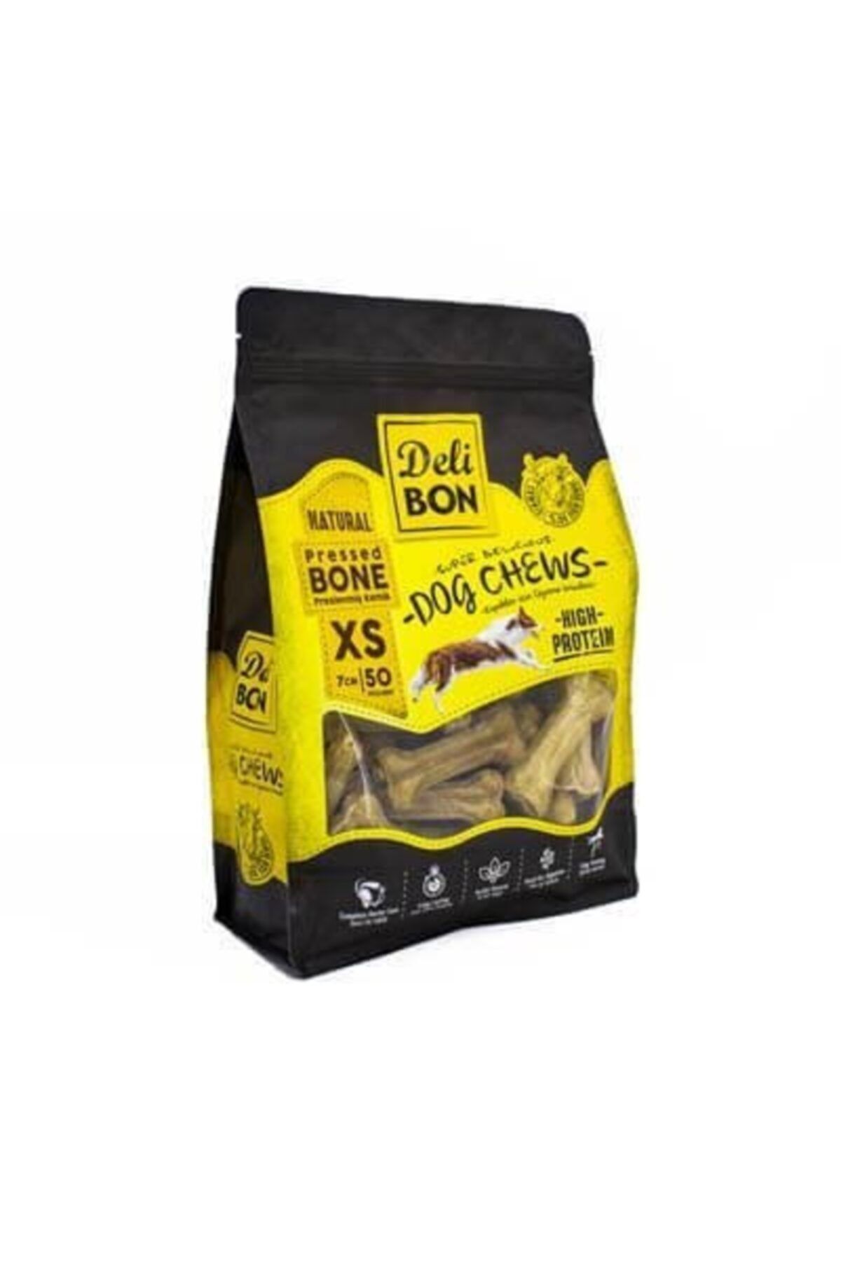 Delibon Deri Köpek Çiğneti Pres Kemik 7cm Xs 50'li Natural