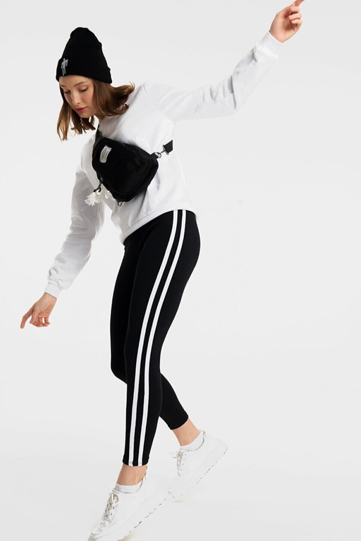 sbt SilverBeltTextil Siyah Tayt Yanı Iki Beyaz Şeritli