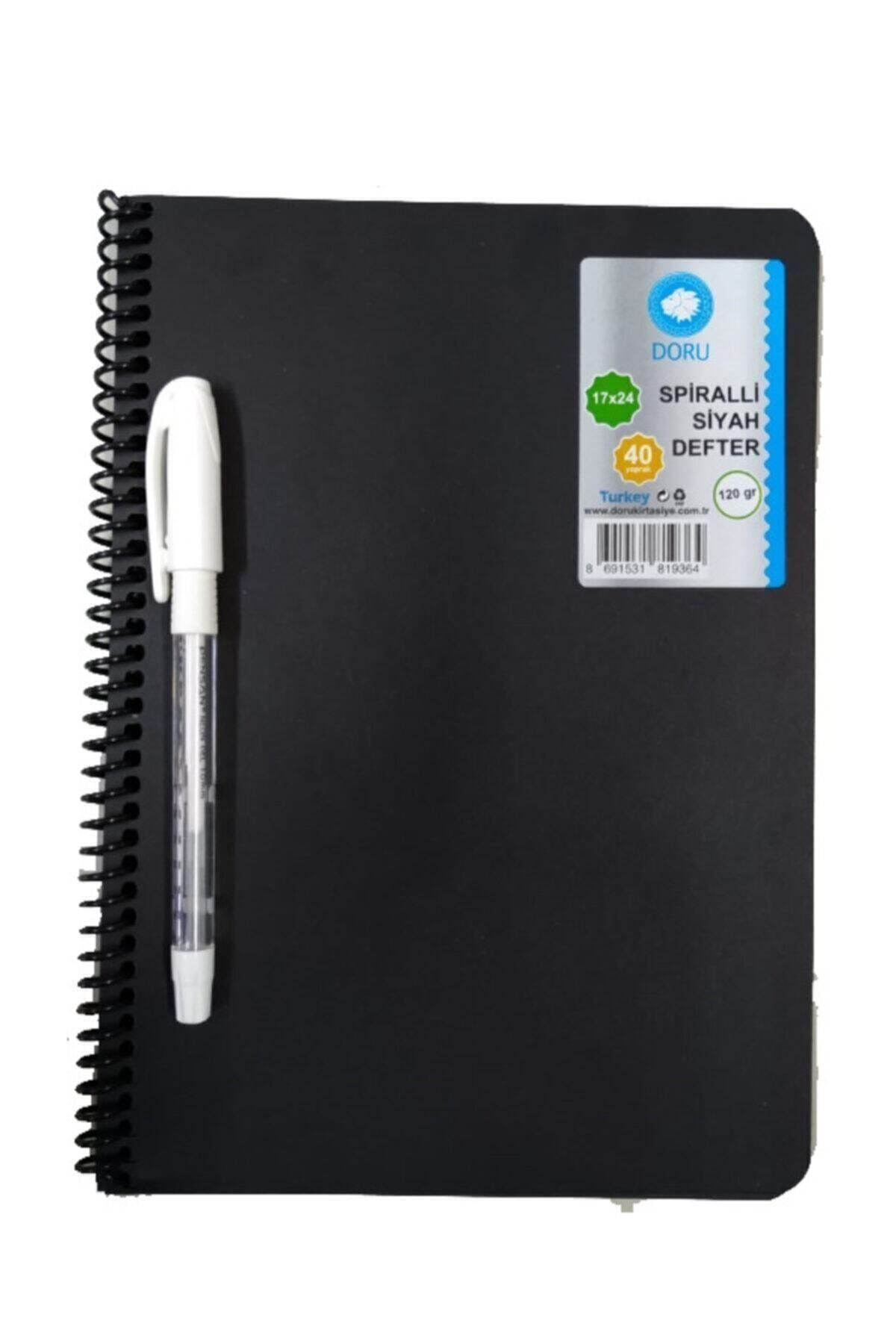 DORU K 40 Sayfa 17x24 Cm Siyah Defter Ve Beyaz Kalem Set Side
