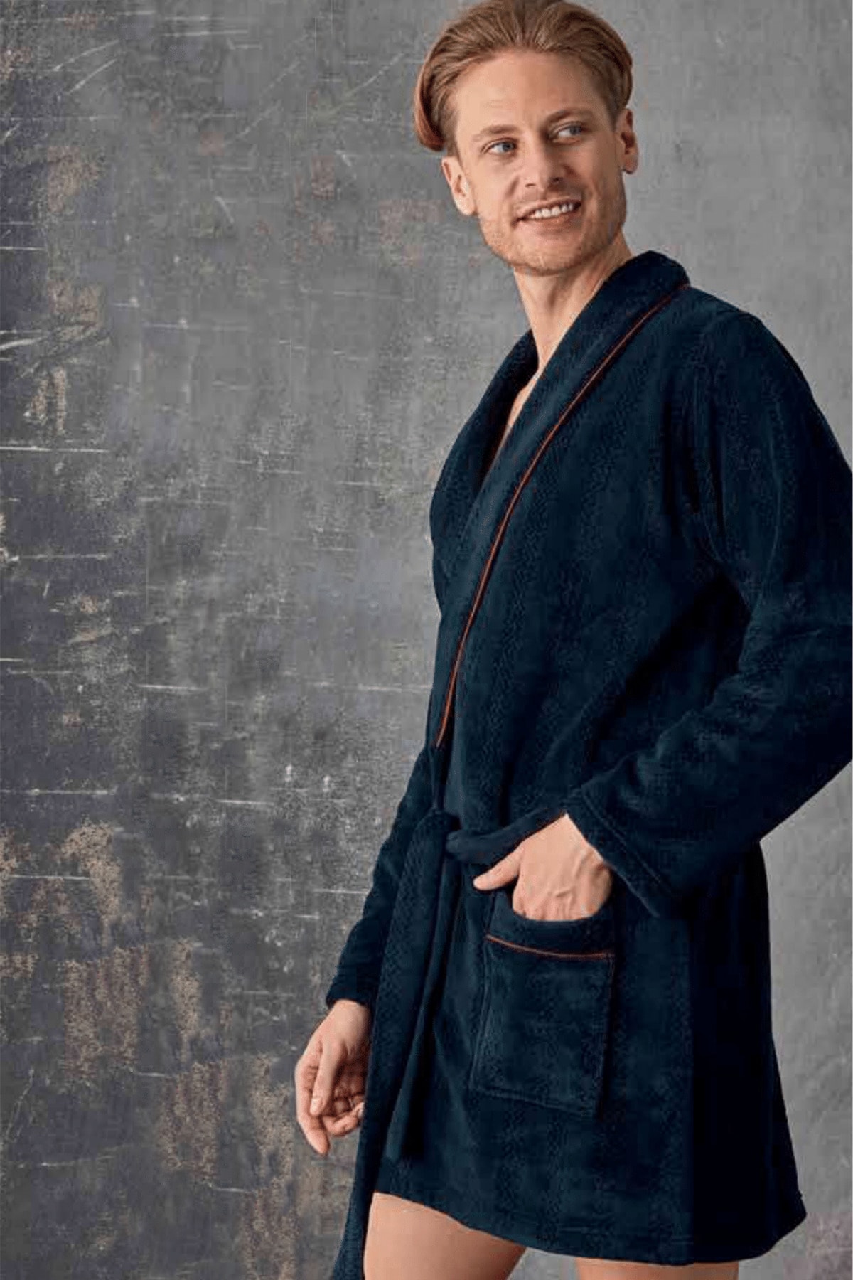 Ligossi Erkek Lacivert Polar Jakarlı Sabahlık Ropdöşambır