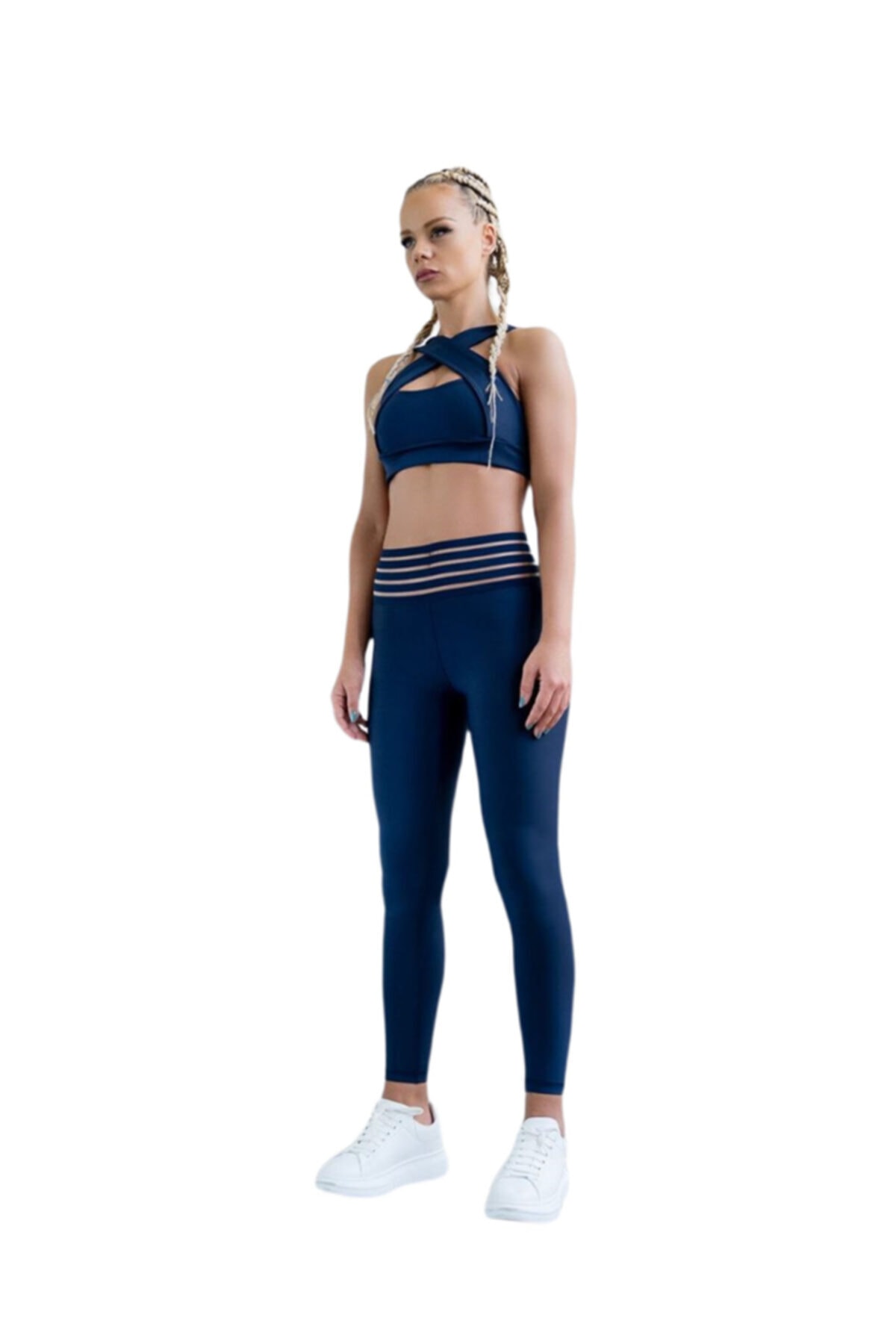 Nidasstore Kadın Beli Lastikli Spor Lacivert Tayt 1162