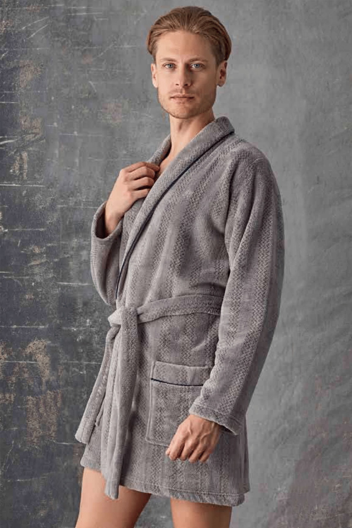 Ligossi Erkek Gri Polar Jakarlı Sabahlık - Ropdöşambır