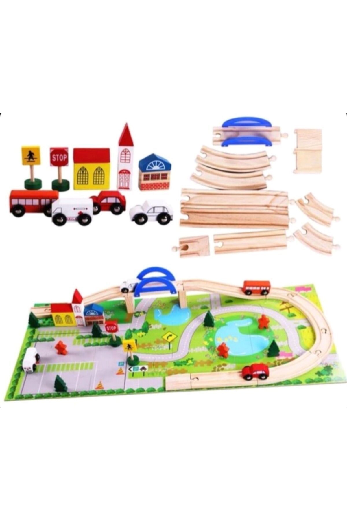 Wooden Toys Gans Toys Ahşap Araba Yolu Seti - 40 Parça Araba Yollu Ayl-9874447488