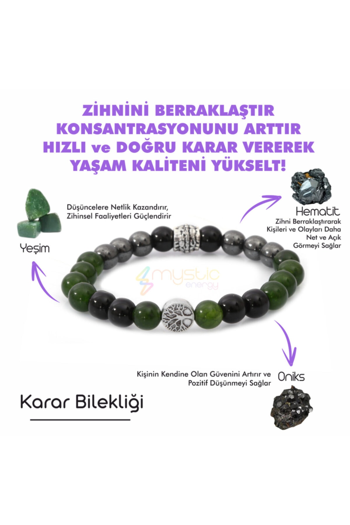 Golden Palace Doğru Karar Verme Doğaltaş Unisex Tılsım Bilekliği-onix Hematit Yeşim Kadın Erkek Doğal Taş Bileklik