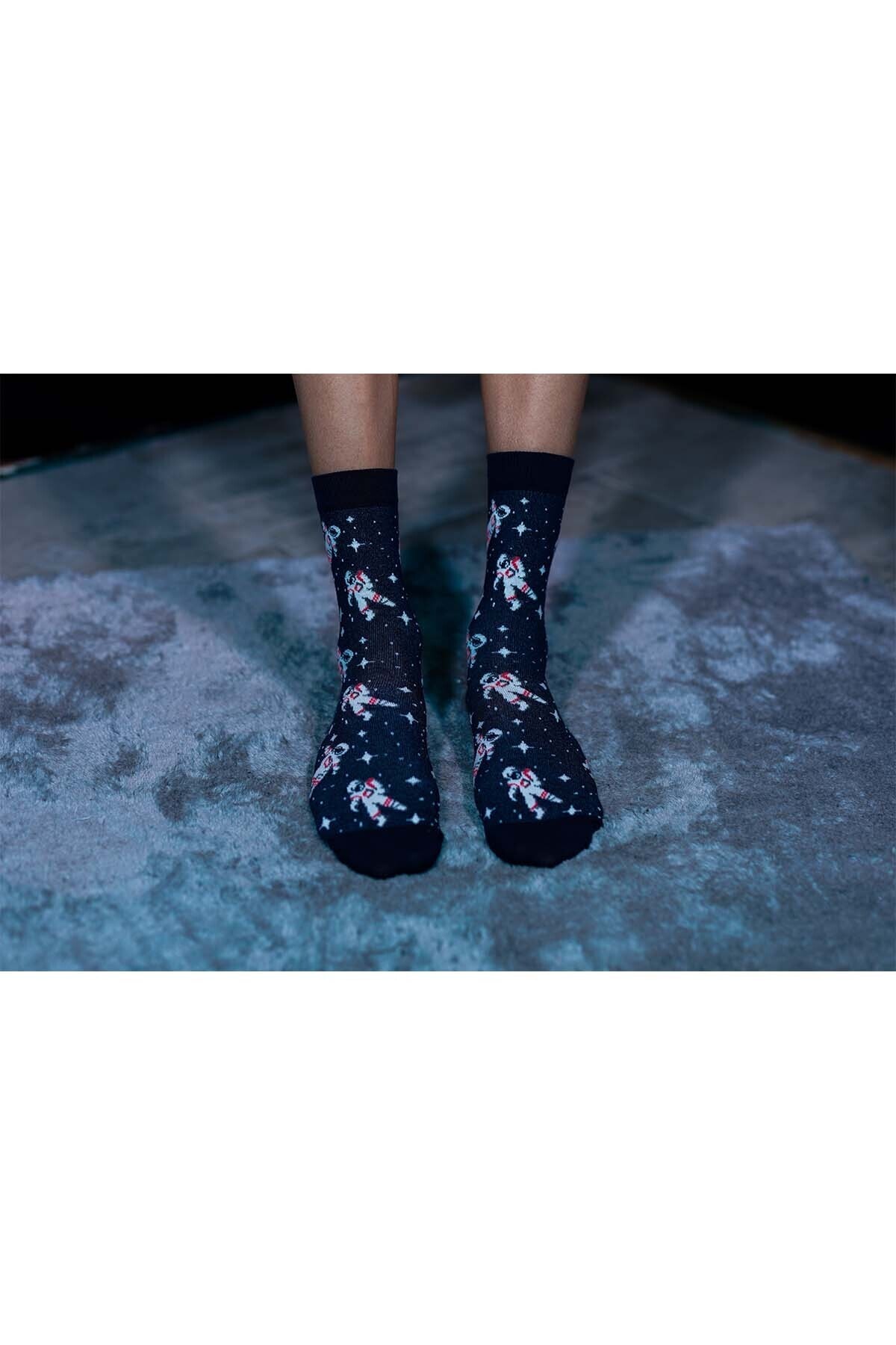 DE&BA SocksWear Kadın Astronot Desenli Soket Çorap