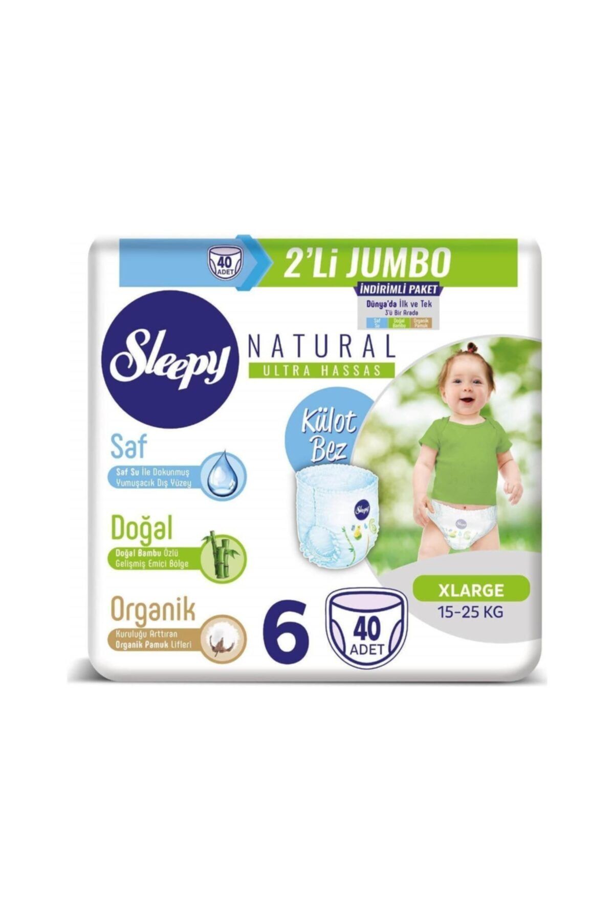 Sleepy Natural Külot Bez 2li Jumbo 6 Beden 15-25 kg 40 Adet