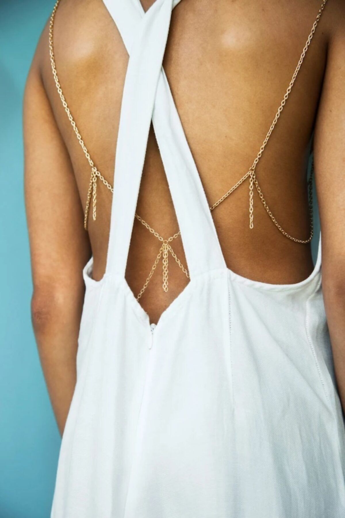 Qielle Kararmaz Altın Renk Büstiyer Vücut Zinciri / Body Chain / Vücut Aksesuarı / Bra