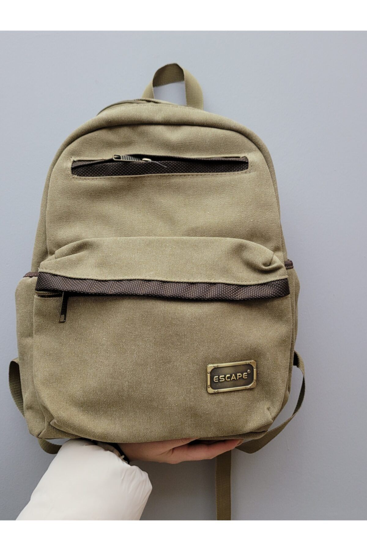 ESCAPE Kanvas Kumaş Haki Unisex Ergonomik Sırt Çantası 350