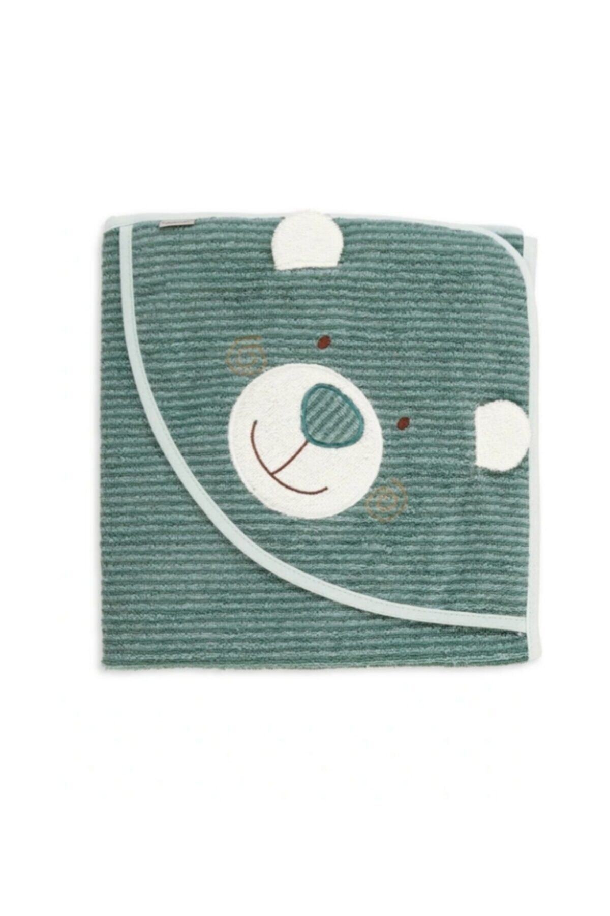 Alpar Tekstil Outlet Ürünü Bebek Banyo Havlu Kundak 100x100cm-çizgili Ayıcık/yeşil