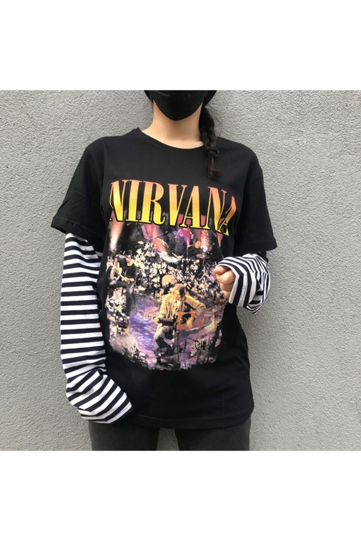 Köstebek Nirvana - ( Kurt Cobain ) Mtv Unplugged Unisex Çizgili Kollu T-shirt